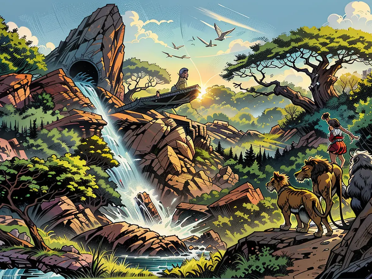 Conceito do artista da primeira atração de parque temático da Disney baseada em 'O Rei Leão', prevista para abrir em Disneyland Paris.