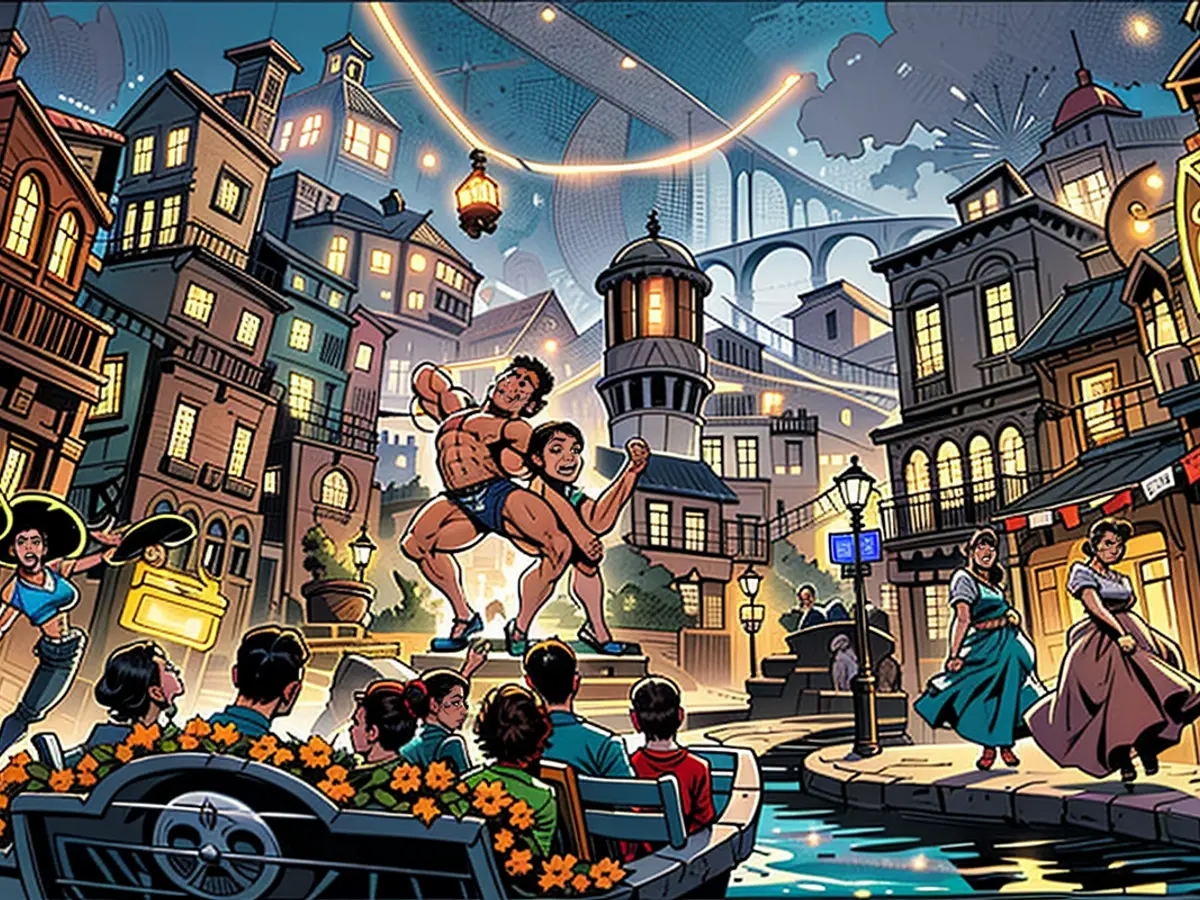 Concept d'artiste de la première attraction de Disney basée sur 'Coco', qui devrait voir le jour en 2026. Dans cette attraction, les familles pourront suivre le périple de Miguel à travers le pays des morts.