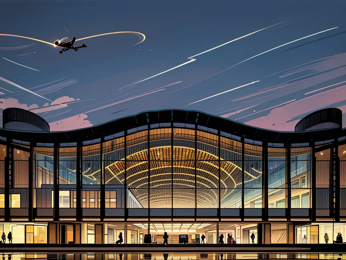 La ligne de toit ondulée et la paroi de verre montrant le plafond en bois à l'intérieur donnent à la principale gare (_terminal_) de PDX une atmosphère différente de la plupart des autres grands aéroports des États-Unis.