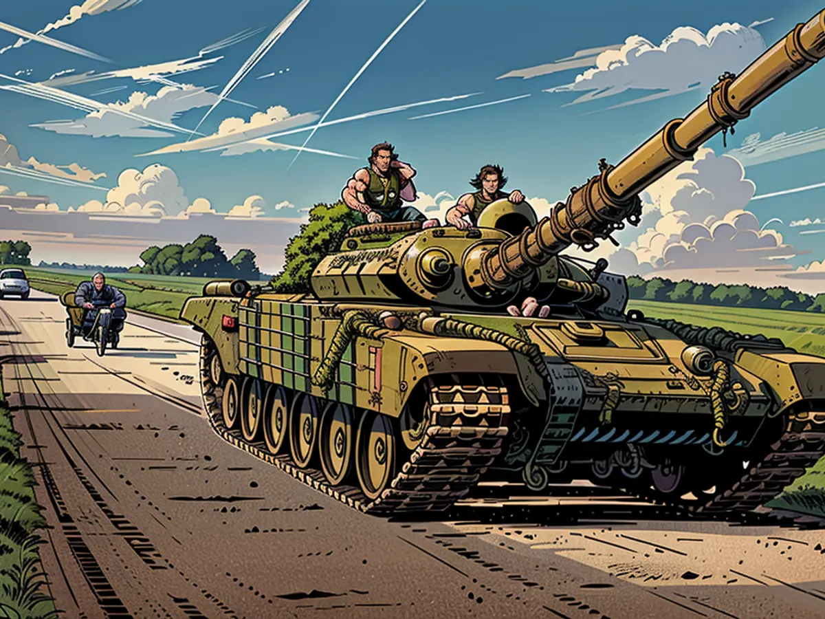 Ukrainische utilizó einen sowjetisch hergestellten T-72 Tank in der Region Sumy, in der Nähe der Grenze zu Russland, am 12. August 2024 während der russischen Invasion in der Ukraine.