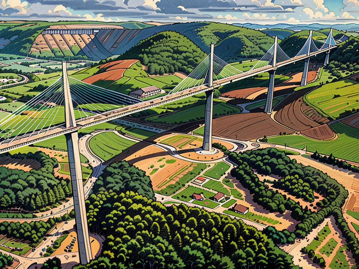 Die Millau-Viadukt Brücke wurde vom Ingenieur Michel Virlogeux und vom Ingenieur-Architekten Norman Foster entworfen.