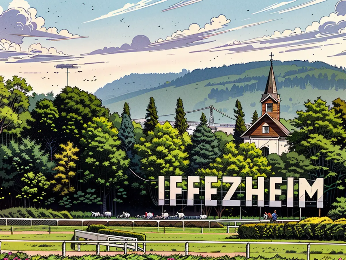 Le Grand Steeple-Chase de Iffezheim a Baden-Baden, appele la Course de la Baleine d'Or, figure...