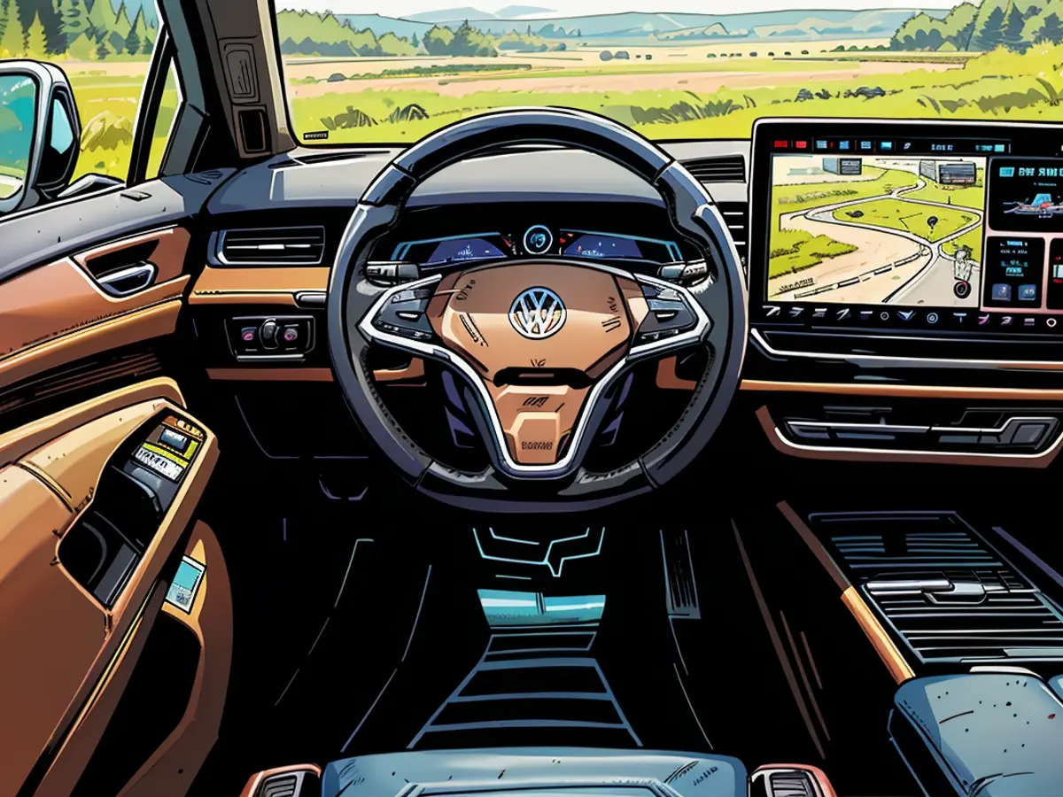 O interior da VW ID.7 GTX exibem um setup esportivo e digital avançado.