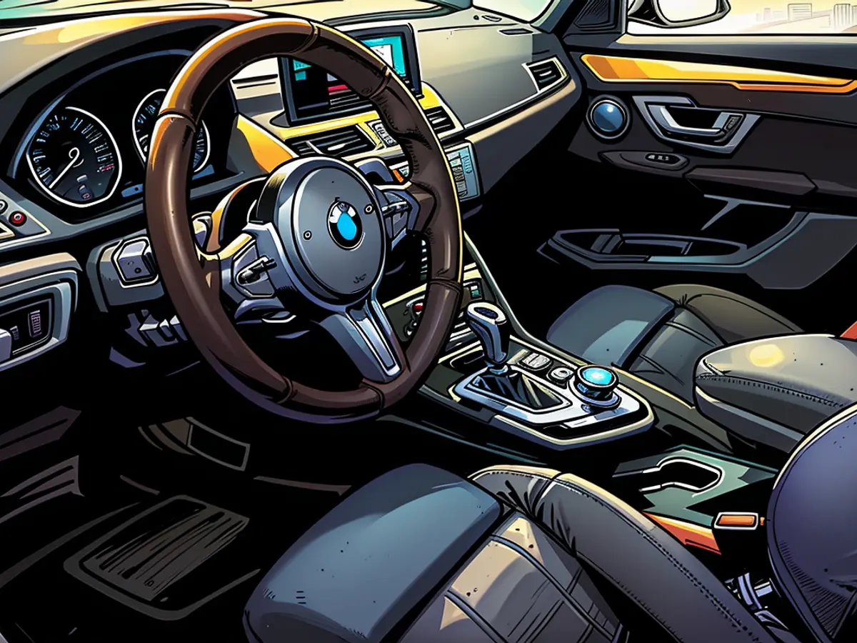 O interior do furgão BMW exibe uma atmosfera esporte chique.