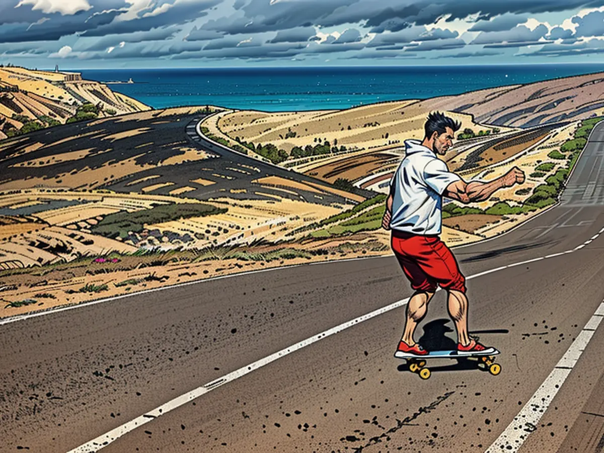 Eric Brauer genießt das Vergnügen des Skateboard fahrens auf Fuerteventura.