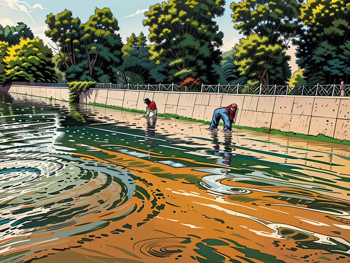 The flooded backyard of Sanda Kyarimi Park Zoo is captured in Maiduguri on September 10, 2024.