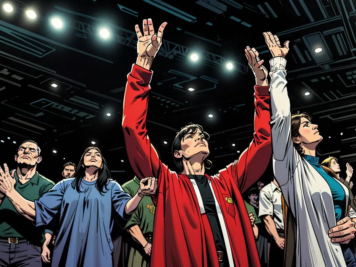 Los adoradores ofrecieron plegarias durante un servicio dominical en honor a la Escuela Secundaria Apalachee, en la Iglesia Bethlehem, en Bethlehem, Georgia, el 8 de septiembre.