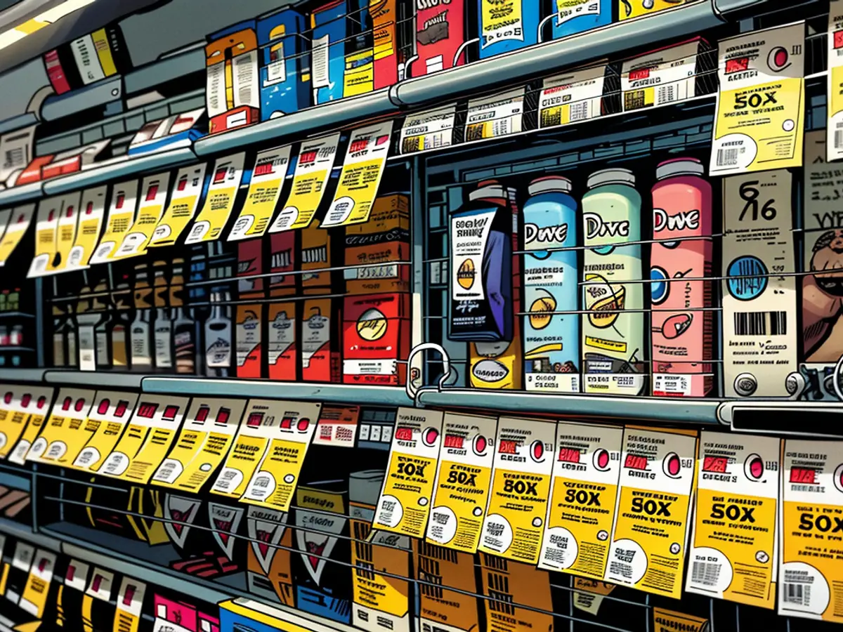 Secured deodorant units, aimed at deterring shoplifting, spotted at a Duane Reade pharmacy and drugstore in New York City on August 24, 2023.