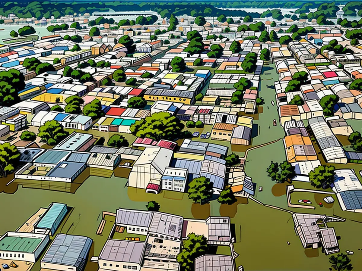 This photograph depicts submerged residences in Maiduguri on September 10, 2024. Overflowing dam waters have led to the demolition of numerous houses in Maiduguri, the principal city of Borno state situated in northeastern Nigeria. Authorities involved in emergency management express concern that the situation may worsen. As a focal point of a prolonged jihadist insurgency spanning over a decade, Maiduguri serves as a strategic point for addressing the humanitarian crisis in the northeastern region. The UNHCR in Nigeria, through its Twitter account, declared that the city has experienced its worst flood in the past 30 years.