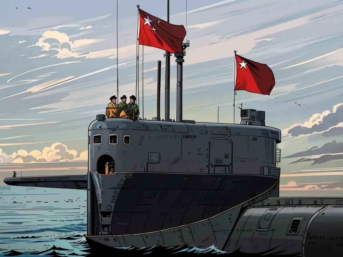 Un submarino nuclear Jin de la Marina del Pueblo de Liberia (PLA) de China, équipé de misiles balísticos intercontinentales del tipo 094, participó en una procesión naval en 2019.