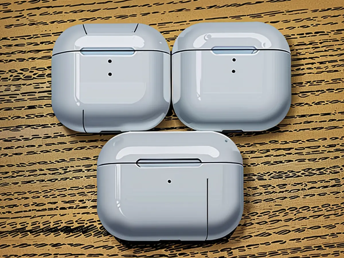 Comparaison des dimensions de quatre variantes de boîtier d'AirPod avec l'emballage compact des AirPods Pro