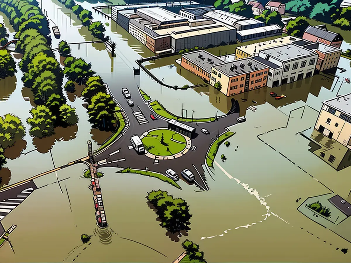 Images aériennes montrent l'ampleur des inondations à Ostrava.