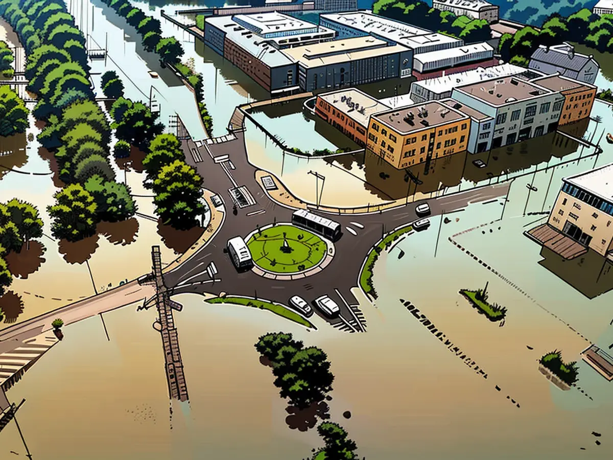 Aerial drone recordings expose the extent of the flooding in Ostrava.