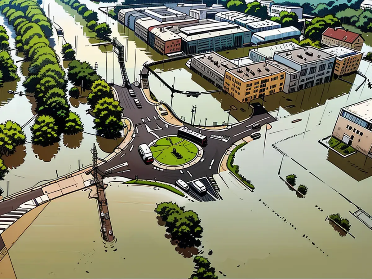 Aerial drone recordings reveal the widespread flooding in Ostrava.