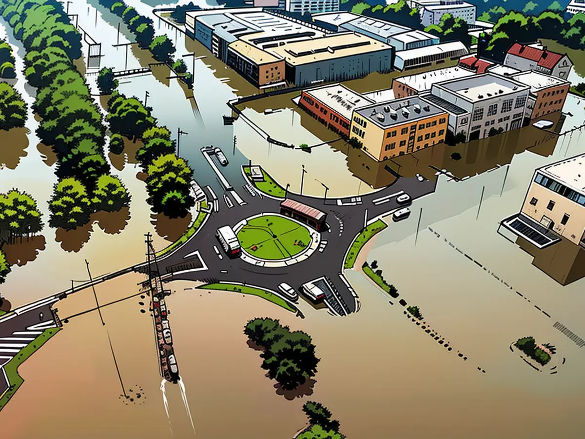 Aerial drone captures the extent of the flooding in Ostrava.