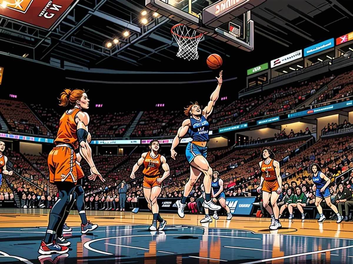 In this scenario, Minnesota Lynx player Kayla McBride executes a close-range basket shot against the Connecticut Sun.