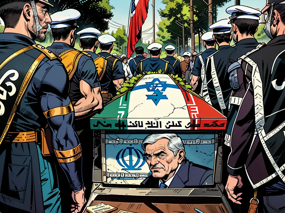 Military individuals are stationed by the shrouded casket of Mohsen Fakhrizadeh at his funeral in Tehran, Iran, on November 30, Monday. Iran alleges Israel's involvement in the assassination of Fakhrizadeh, a prominent Iranian nuclear scientist, yet fails to disclose its proof. Israel remains silent on the matter, neither affirming nor denying responsibility.