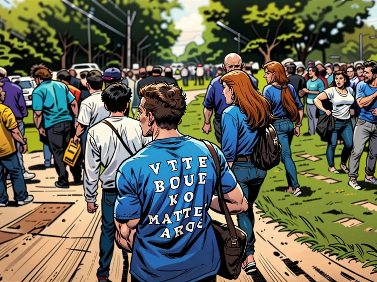 Uma camisa 'Apoie os Democratas' vista em um evento de campanha Democrata em Philadelphia, setembro de 2018.