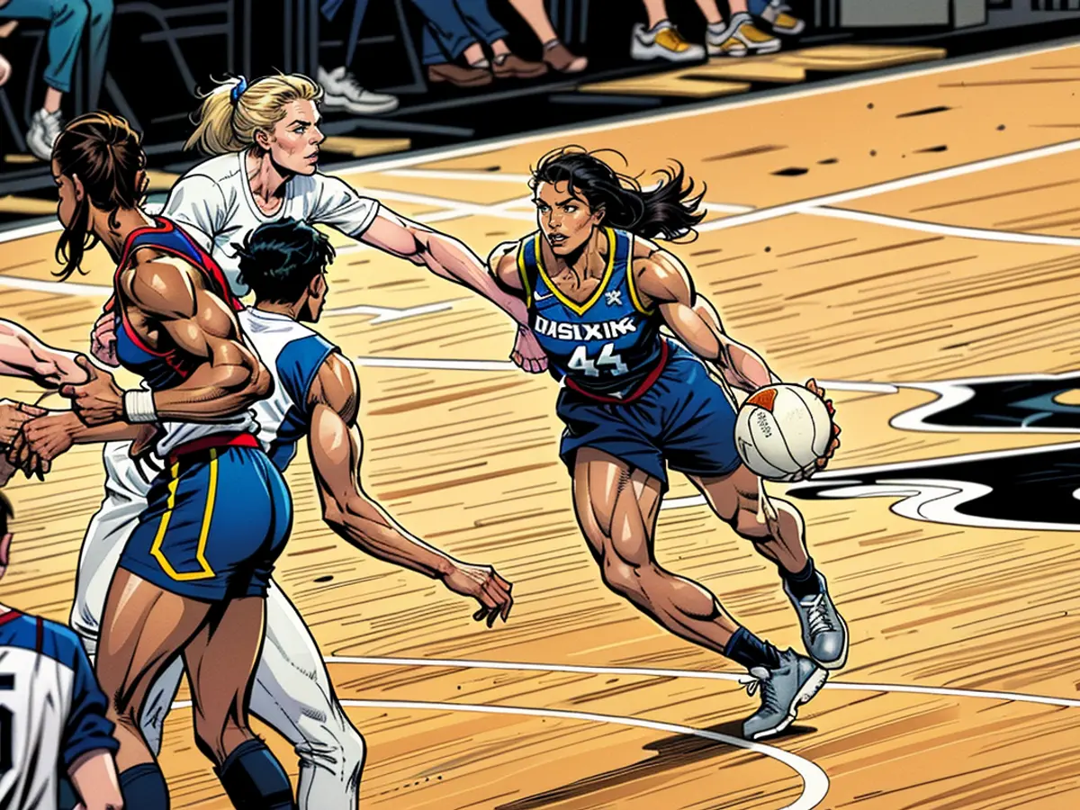 In the closing game of her debut season, Clark makes a dash towards the basket.