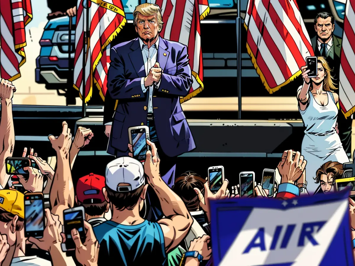 Trump, l'ex-President, atterra ad un evento elettorale presso il Wilmington's Aero Center il 21 settembre 2024.