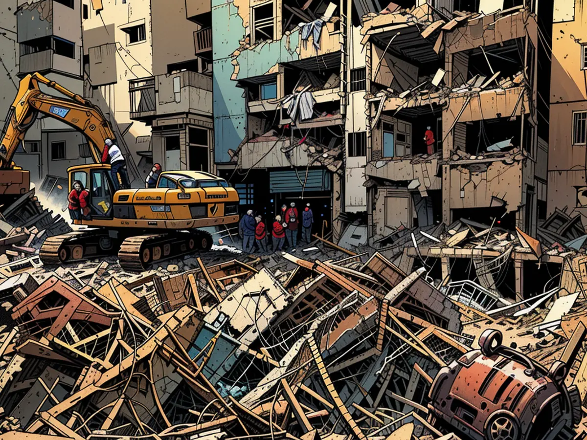 Airport personnel employ bulldozers to eliminate debris at the location of Israel's weekend bombing in Beirut's southern neighborhoods, Lebanon, on September 23rd, Monday.