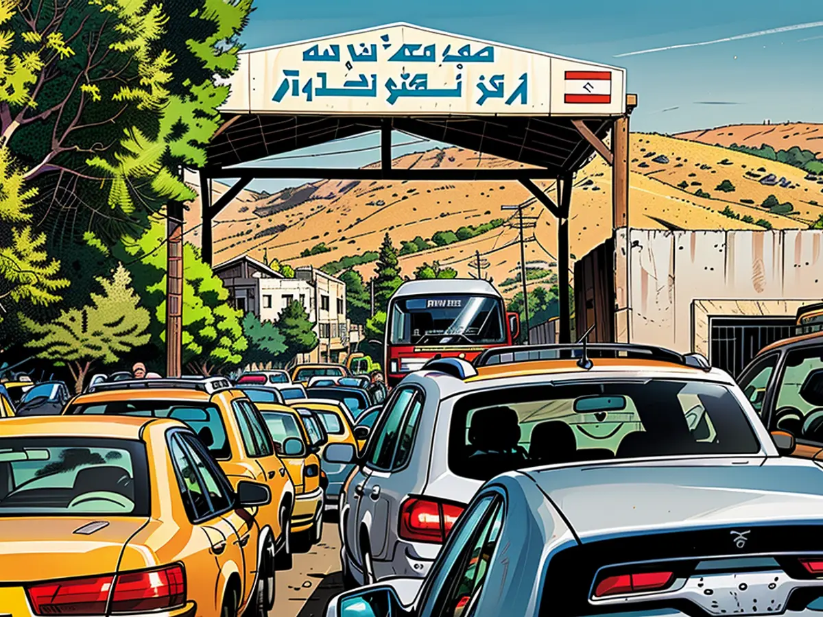 Individuals escaping Israeli airstrikes in Lebanon queue up for entry into Syria at the Masnaa border crossing situated in eastern Lebanon on a Tuesday.