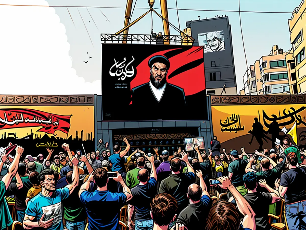 Nasrallah, líder do Hezbollah, faz discurso televisionado durante evento de celebração de Ashura, localizado nas:intimas do sul de Beirute, em 29 de julho de 2023.