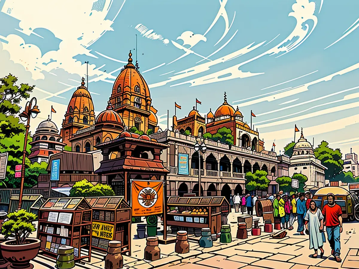 Individuals travel a few more steps, a religious activity at Shri Digambar Jain Lal-Temple (rot reformed) and at the Hindu Gauri Shankar-Temple (highlighted in orange) in Chandni Chowk teilzunehmen.