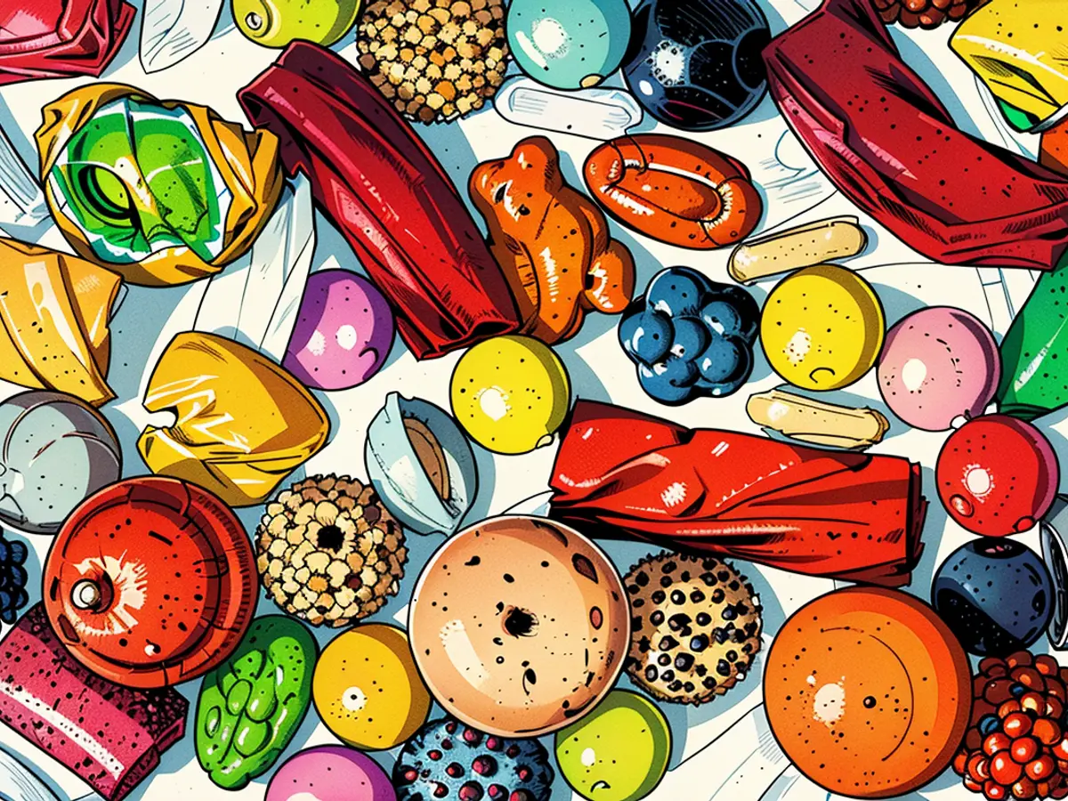Various hues of red and other coloring agents are routinely incorporated into candy productions. Various hued food dyestuffs, specifically red, are commonly incorporated into candy production.