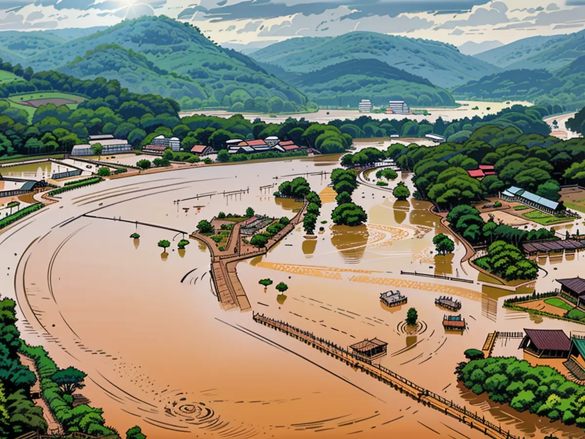 Avistando o santuário de elefantes submerso em Chiang Mai, Tailândia, devido às enchentes.