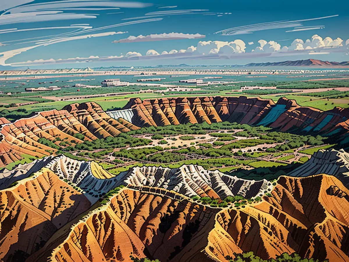 O cratera australiano do Gosses Bluff compartilha uma semelhante estrutura com o cratera submerso Nadir, embora esteja coberto por centenas de metros de sedimentos do leito marinho.