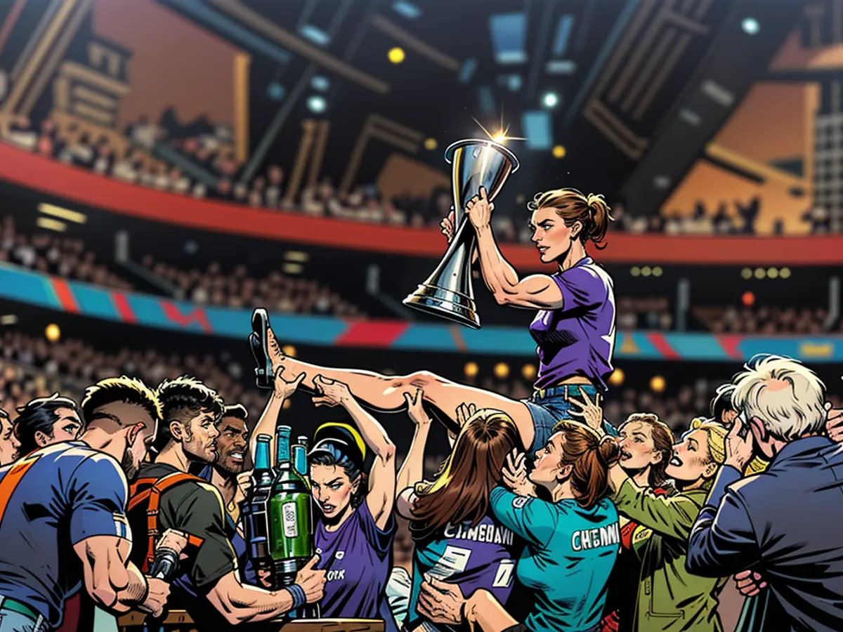 Graham Hansen se réjouit avec le trophée de la Ligue des champions féminine de l'UEFA pour la saison 2023/24.