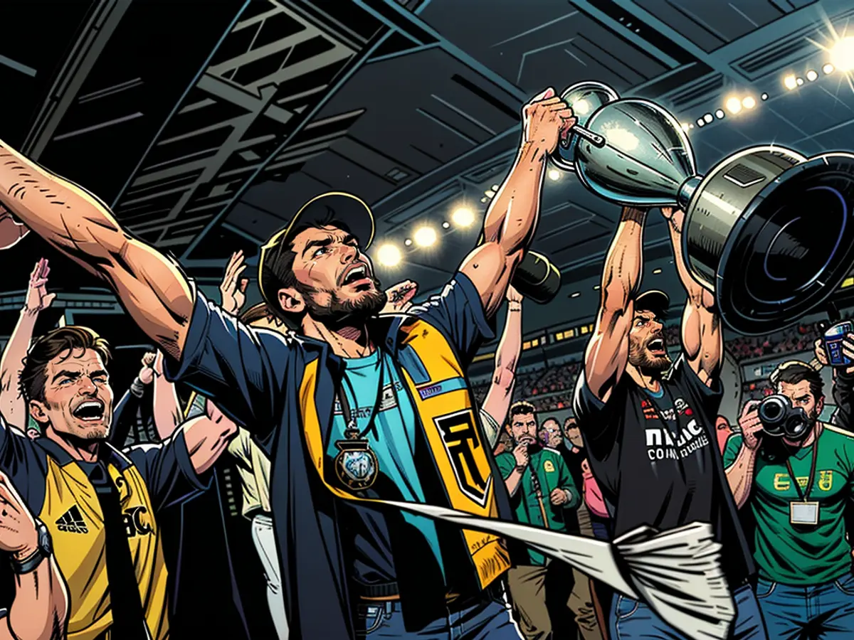 Following their 3-1 extra time victory over Sporting Kansas City, Olivier Giroud triumphantly lifts the championship trophy after LAFC's success in the US Open Cup.