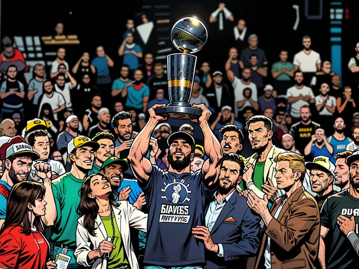 Jaylen Brown triumphantly hoists the Larry O’Brien Championship Trophy following their victory against the Dallas Mavericks in the NBA Finals.