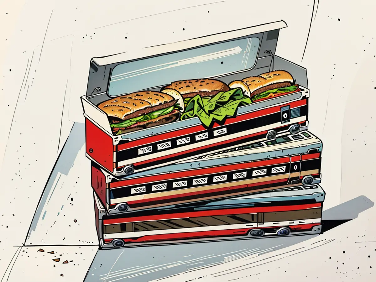 Railway dining options expanded in Europe, with sandwiches like the one offered on France's TGV trains in 1986 becoming more prevalent, starting from the 1970s.