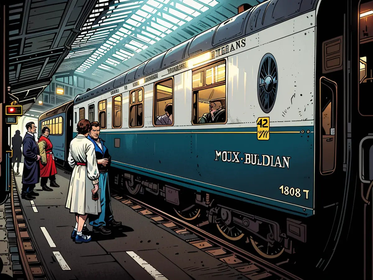 Passengers gather at the station before Le Train Bleu, an opulent sleeper train service by Wagons Lits, which ran from 1886 to 2003.