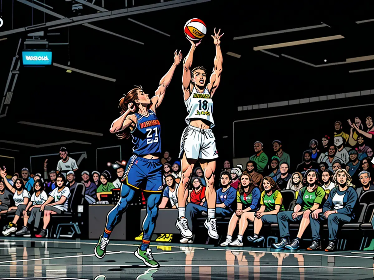 In the second fixture of the WNBA Finals, Courtney Williams from the Minnesota Lynx attempts a shot past Sabrina Ionescu, a standout player for the New York Liberty.