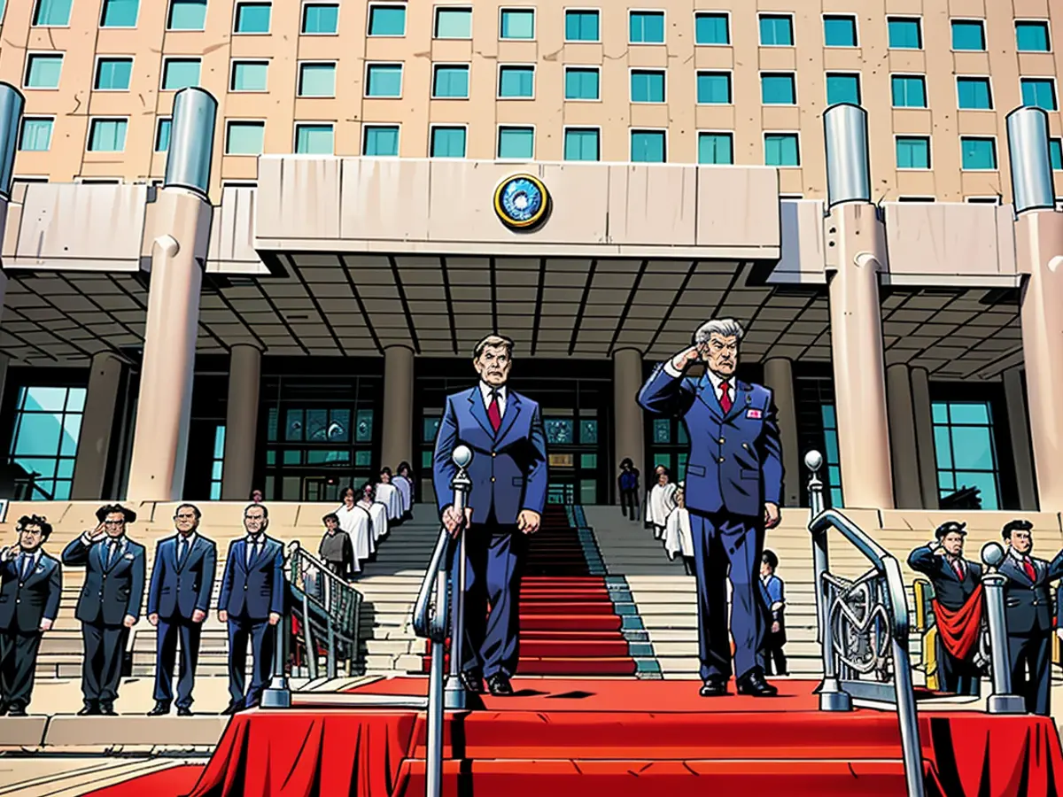 In Beijing's reception ceremony, Chinese Defense Minister Dong Jun engages in a meeting with his Russian counterpart, Andrei Belousov.