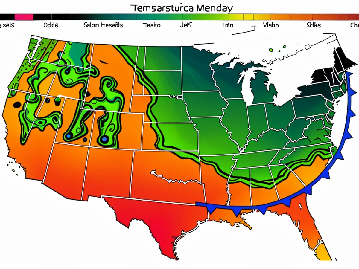 A chilly front is set to traverse the eastern half of the United States by late Monday afternoon, resulting in a drop in temperatures.