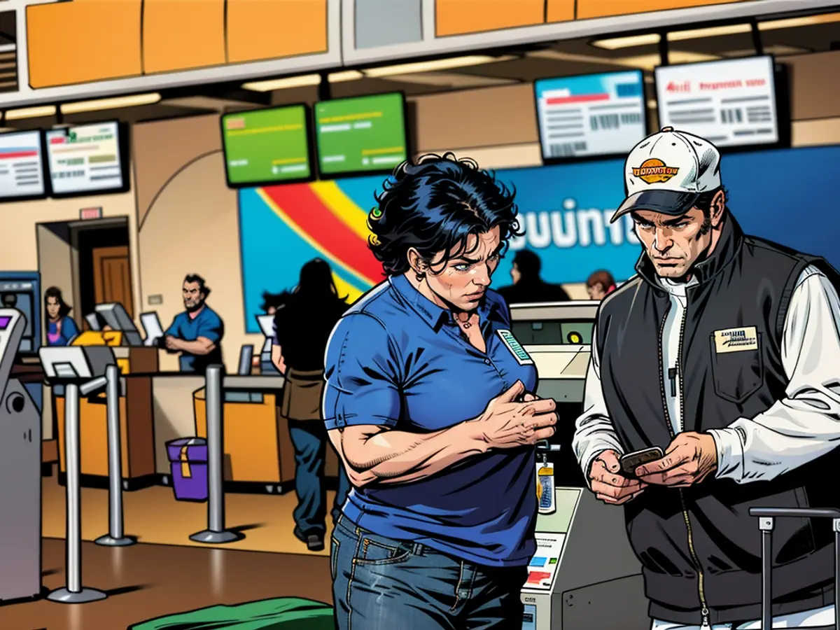 At Austin-Bergstrom International Airport in Texas, a Southwest Airlines staff member aids a traveler during the boarding process.