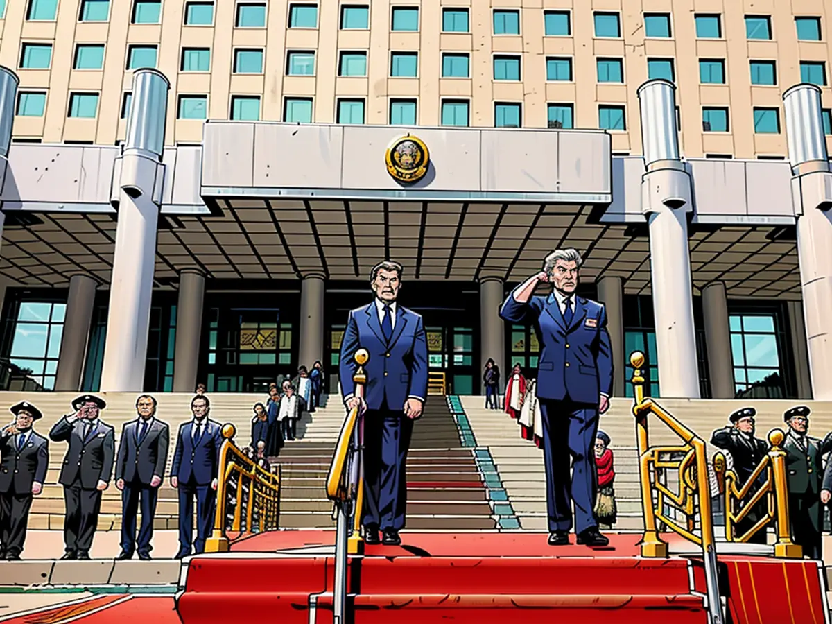 In Beijing, reception ceremony sees Chinese Defense Minister Dong Jun welcoming Russian counterpart Andrei Belousov.