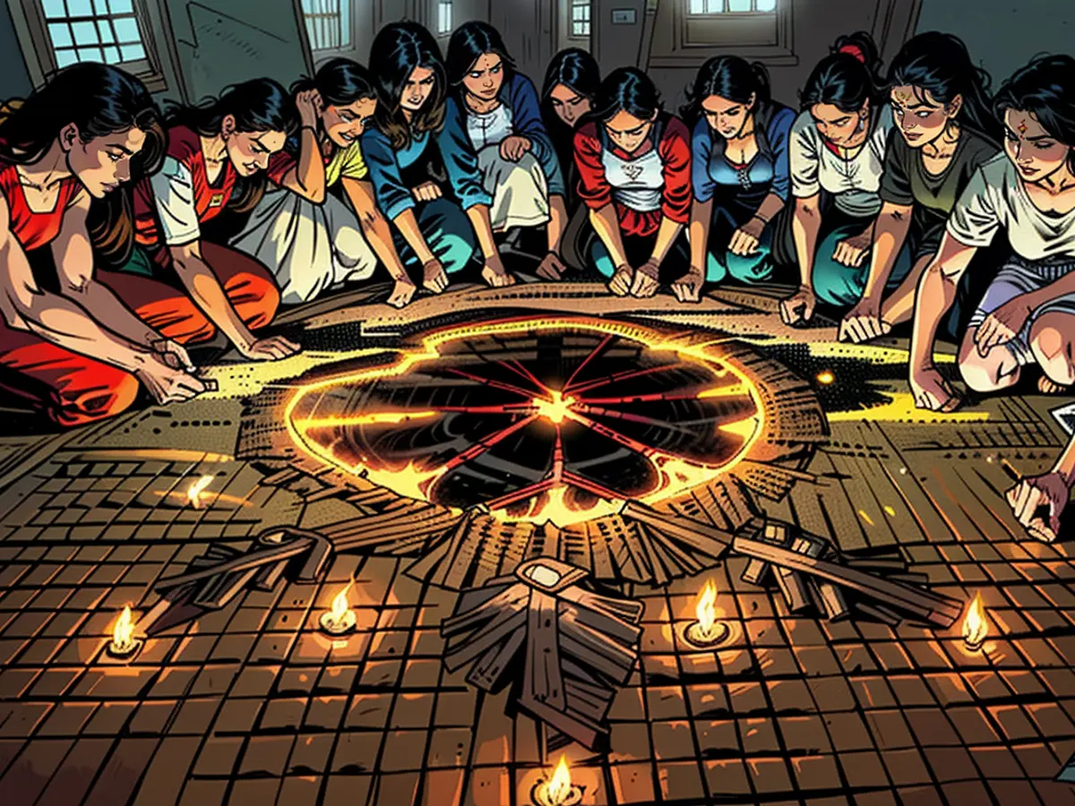 Individuals in Guwahati, an Indian metropolis, illuminate oil lamps situated on a rangoli, a time-honored Indian creative expression integral to Diwali festivities.