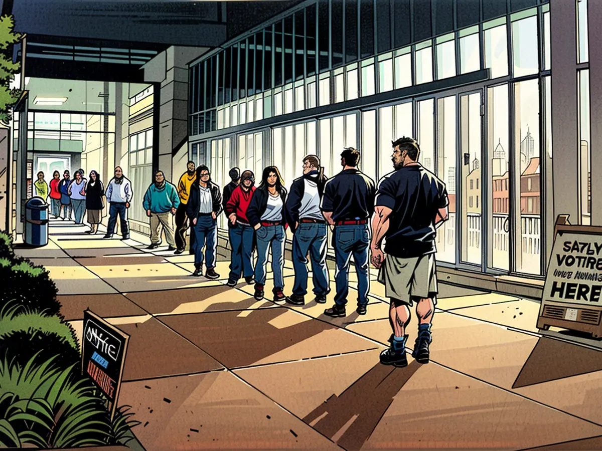 Individuals queue up at Metropolitan Library for the purpose of exercising their vote in the U.S. presidential election on October 15, situated in Atlanta.