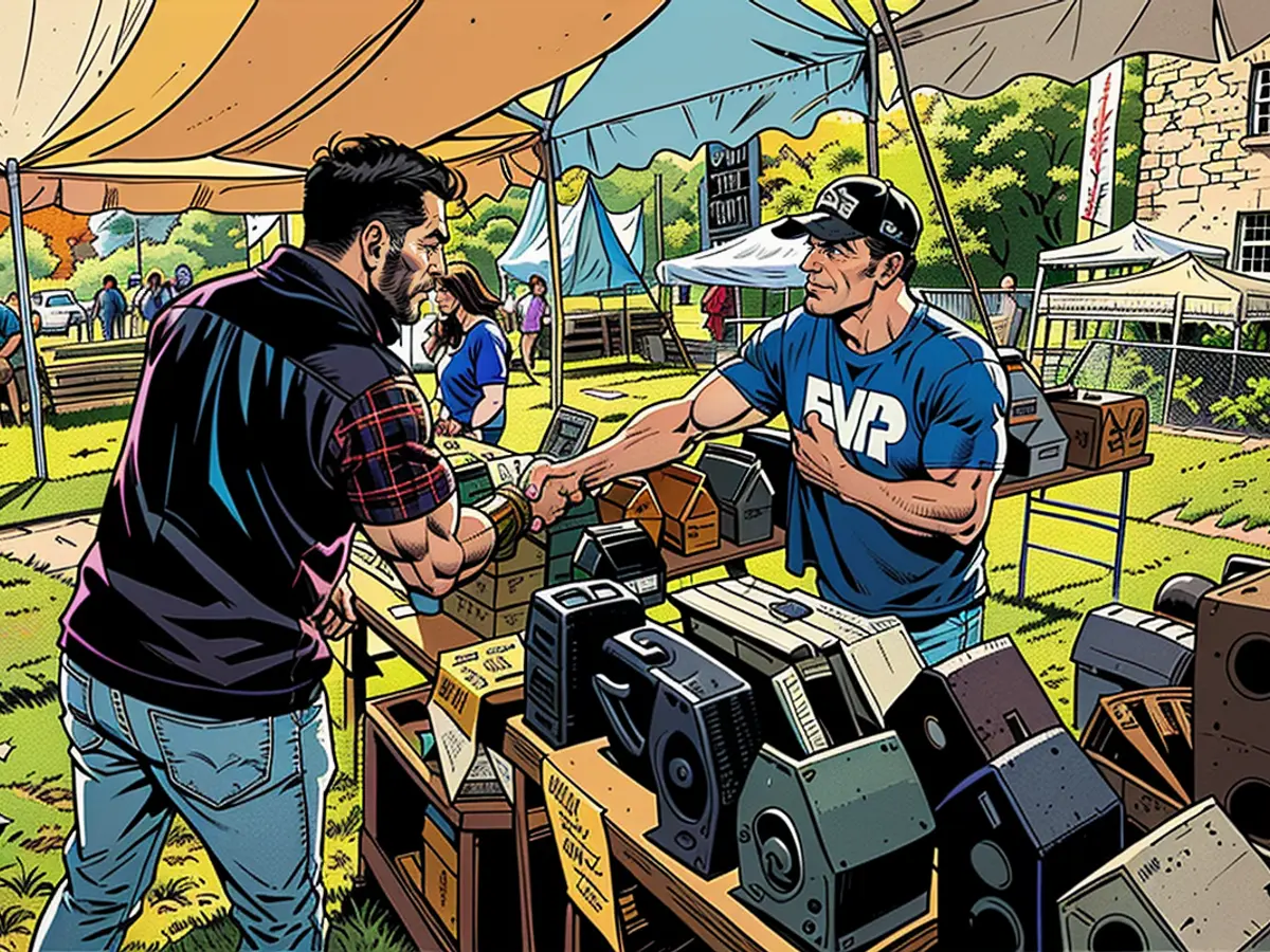 Lawler engages in a handshake with autonomous voter Kevin Frank during the Stony Point Autumn Festival in New York. According to Frank, his reasons for backing the Republican legislator stem from his dissatisfaction with the Democrats.