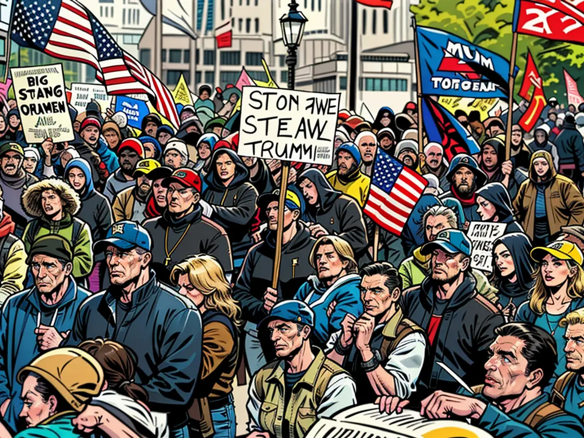 Trump supporters congregate near Michigan's State Capitol building in Lansing on January 6, 2021, advocating for then-incumbent President Donald Trump.