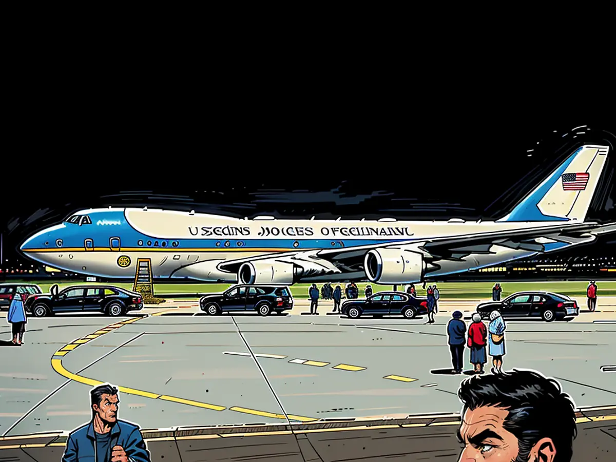 The presidential aircraft, identified as Air Force One, touched down in the nation's capital on Thursday evening. A return trip to the United States is scheduled for Friday night.