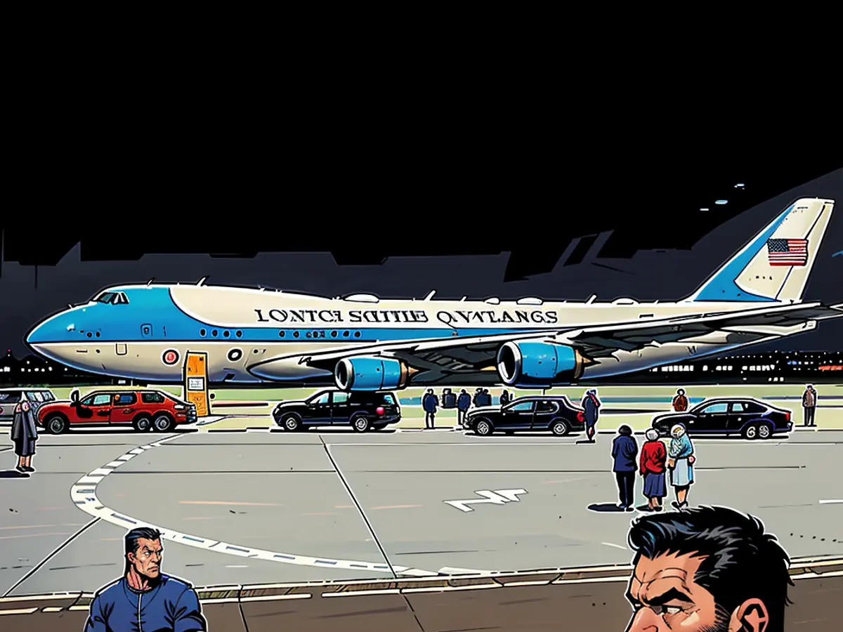 The iconic presidential aircraft, identified as Air Force One, touched down in the city's heart on Thursday evening, with a scheduled departure back to the United States set for Friday evening.