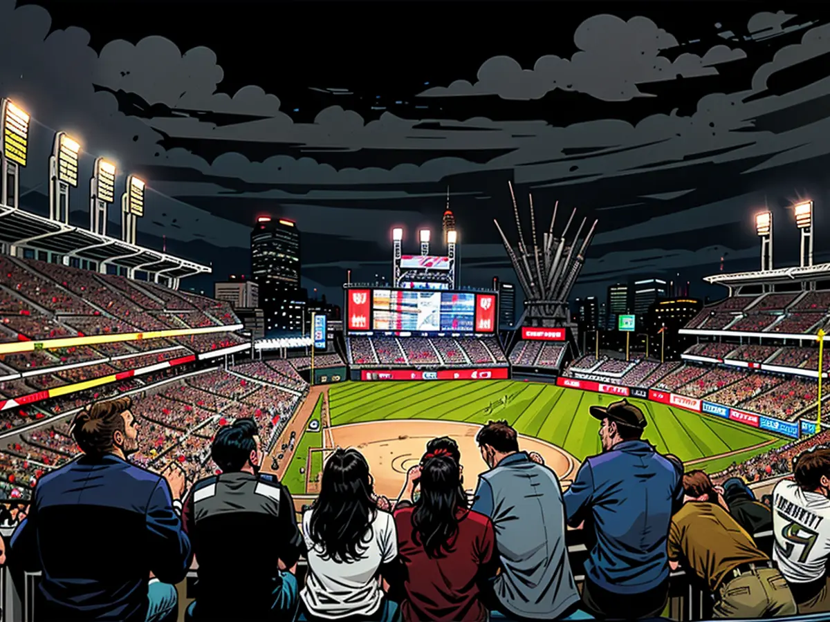 OHIO, CLEVELAND - 18th OF OCTOBER: A broad perspective of Progressive Field prior to the clash between the Cleveland Guardians and the New York Yankees in Game Four of the American League Championship Series, held at Progressive Field in 2024, Cleveland.