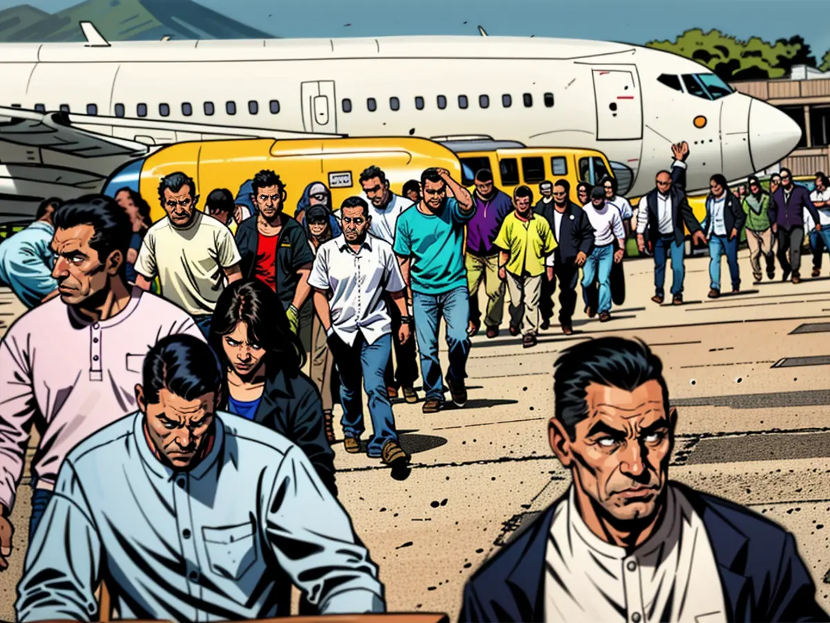 IN GUATEMALA CITY, GUATEMALA - ON FEBRUARY 9: Deported Guatemalan immigrants, who were apprehended by U.S. border agents in Texas for entering the United States illegally, disembarked from a deportation flight on February 9, 2017. The flight, transporting 135 individuals, hailed from Texas, a location known for the highest number of illegal immigrants crossing into the U.S., mainly from Central America. U.S. President Donald Trump vowed to significantly boost deportation figures. GUATEMALA CITY, GUATEMALA – FEBRUARY 9: Deported Guatemalan immigrants, who were apprehended by U.S. border agents for illegal entry, disembark from an ICE deportation flight on February 9, 2017. The airplane, carrying 135 deportees, hailed from Texas, a location witnessing the highest number of unauthorized immigrants crossing into the U.S., predominantly from Central America. President Trump of the United States vowed to significantly enhance the rate of deportations.
