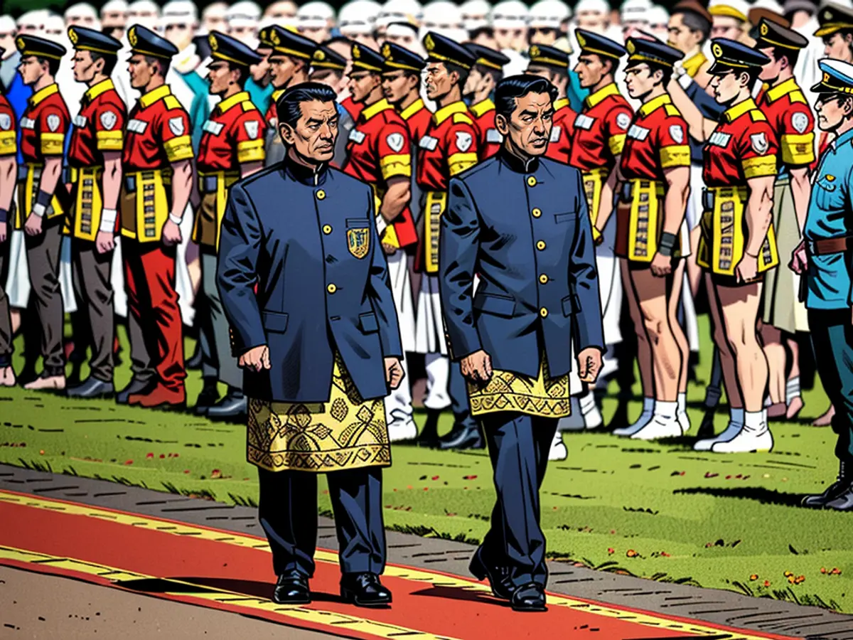 In the October 20th, 2024 handover ceremony at Merdeka Palace in Jakarta, Indonesia, the recently sworn-in President Prabowo Subianto and his predecessor Joko Widodo reviewed their honor guards.